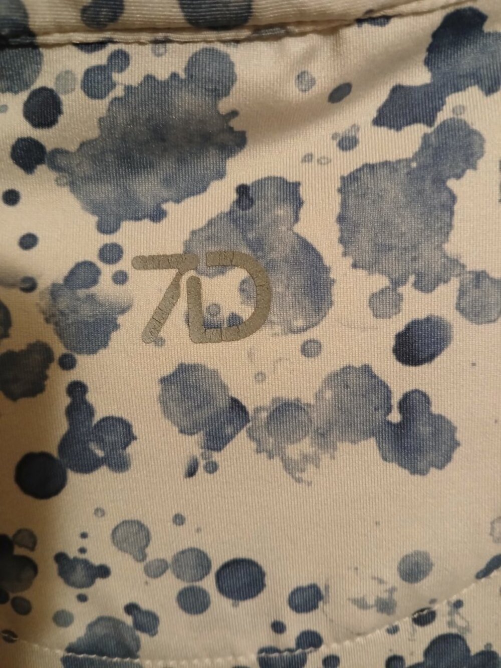 7 Diamonds 4 Way Stretch Golf Polo Shirt Men's Medium Blue/White Splatter EUC - Picture 6 of 8